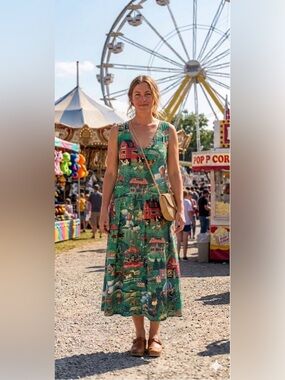Vintage Handmade Novelty Print Maxi Dress | Carnival Fair Barnyard Cottagecore